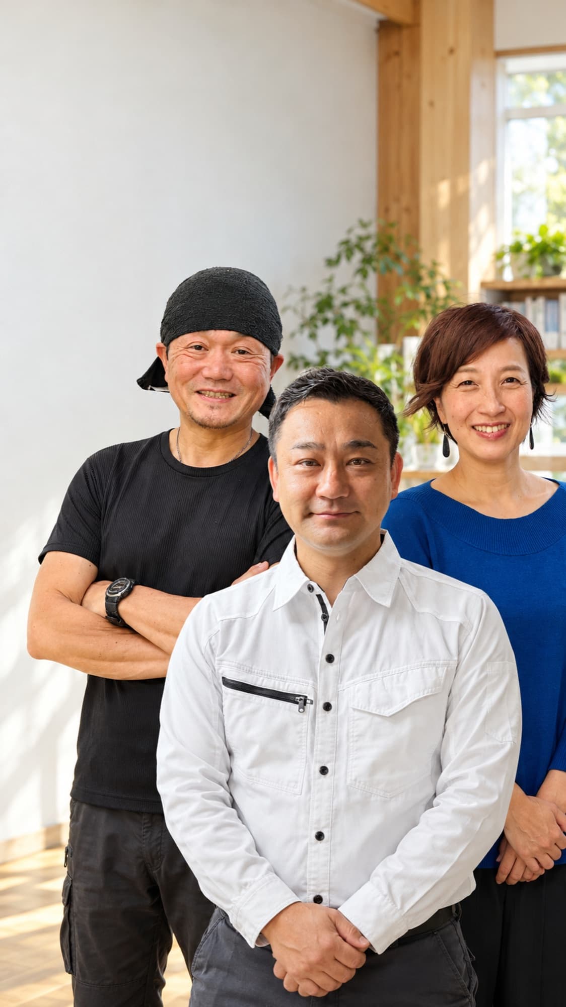 左から 大工 小野正信、代表 佐藤恭士、インテリアコーディネーター 小糸美衣